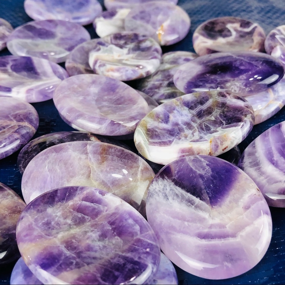 Amethyst thumb stone oval worry stones healing crystal rock palm stone